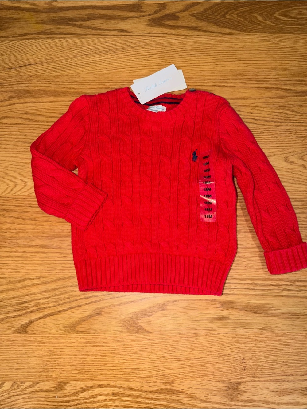 Ralph Lauren Bright Red Baby Cable-Knit Pullover